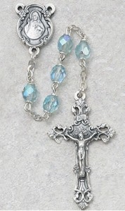 March Birthstone Rosary (Aqua) - Silver Oxidized [MVR027]