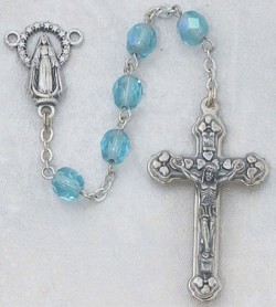 March Birthstone Rosary (Aqua) - Silver Oxidized [MVR039]