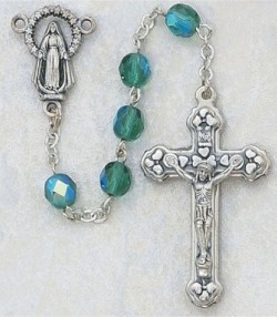 May Birthstone Rosary (Emerald) - Silver Oxidized [MVR041]