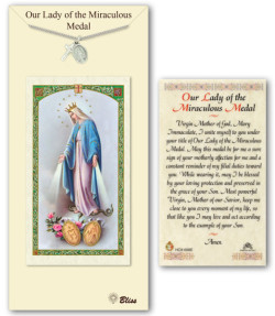 Miraculous and Cross Pendant set Pewter w Prayer Card [BLPC064]
