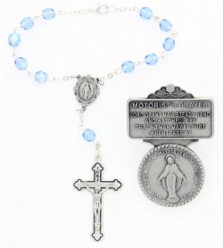 Miraculous Matching Auto Rosary and Visor Clip Set, Pewter, 7mm glass beads [AU0077]