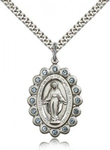 Miraculous Medal with Blue Swarovski Crystals [BM0911]