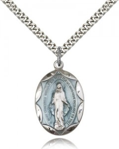 Large Blue Enamel Miraculous Medal Necklace [BM0457]