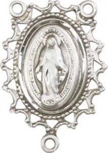 Open-Cut Lace Border Miraculous Medal Rosary Centerpiece [BLCR0131]