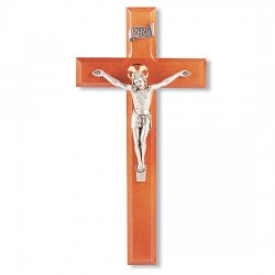 Classic Beveled Edge Natural Cherry Wall Crucifix - 11 inch [CRX4189]