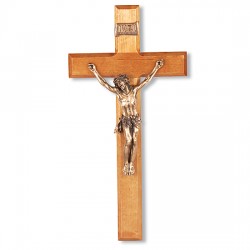 Gold-tone Corpus and Natural Cherry Wood Wall Crucifix - 12 inch [CRX4235]