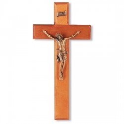 Natural Cherry Wood Wall Crucifix with Beveled Edge - 10 inch [CRX4139]