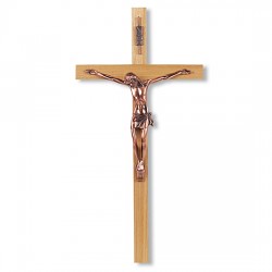 Oak Wood Wall Crucifix with Copper-Plated Corpus - 13 inch [CRX4263]