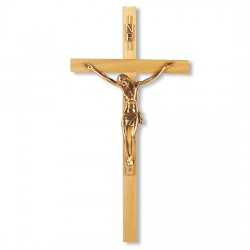 Oak Wall Crucifix with Gold Plated Corpus- 13 inch [CRX4259]