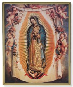 Our Lady of Guadalupe with Angels Gold Frame Plaque - 2 Sizes [HFA4972]