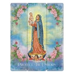 Our Lady of Guadalupe Protect the Unborn Pro Life Pallet Wall Plague [CB6970]