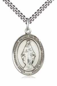 Oval Sterling Silver Miraculous Medal Necklace [EN6189]