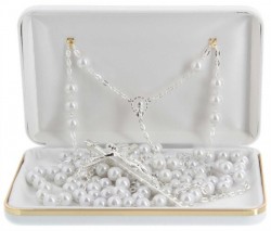 Pearl Lasso Wedding Rosary Silver Tone Accents [RB3578]