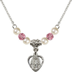 Pearl and Rose Beads Miraculous Medal Necklace [BL5401]