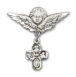 Pin Badge with 4-Way Charm and Angel with Larger Wings Badge Pin [BLBP0247]