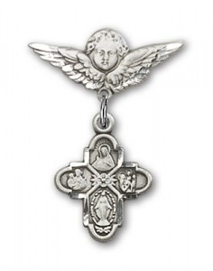 Pin Badge with 4-Way Charm and Angel with Smaller Wings Badge Pin [BLBP0130]