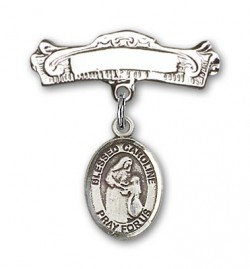 Pin Badge with Blessed Caroline Gerhardinger Charm and Arched Polished Engravable Badge Pin [BLBP1836]