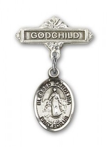 Pin Badge with Blessed Karolina Kozkowna Charm and Godchild Badge Pin [BLBP1852]