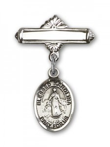 Pin Badge with Blessed Karolina Kozkowna Charm and Polished Engravable Badge Pin [BLBP1848]