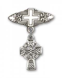 Pin Badge with Celtic Cross Charm and Badge Pin with Cross [BLBP0175]