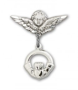 Pin Badge with Claddagh Charm and Angel with Smaller Wings Badge Pin [BLBP0143]
