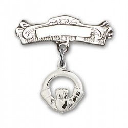 Pin Badge with Claddagh Charm and Arched Polished Engravable Badge Pin [BLBP0141]