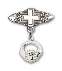 Pin Badge with Claddagh Charm and Badge Pin with Cross [BLBP0140]