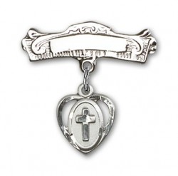 Pin Badge with Cross Charm and Arched Polished Engravable Badge Pin [BLBP0225]