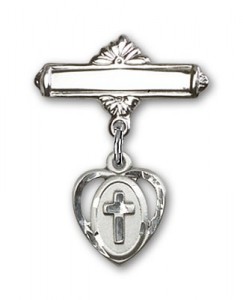 Pin Badge with Cross Charm and Polished Engravable Badge Pin [BLBP0223]