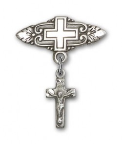 Pin Badge with Crucifix Charm and Badge Pin with Cross [BLBP0182]