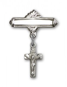 Pin Badge with Crucifix Charm and Polished Engravable Badge Pin [BLBP0181]