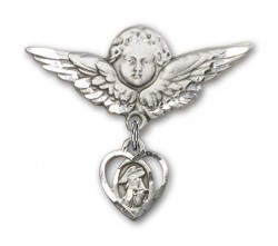 Pin Badge with Guardian Angel Charm and Angel with Larger Wings Badge Pin [BLBP0219]