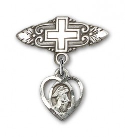 Pin Badge with Guardian Angel Charm and Badge Pin with Cross [BLBP0217]