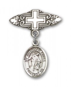 Pin Badge with Guardian Angel Charm and Badge Pin with Cross [BLBP1086]