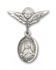 Pin Badge with Immaculate Heart of Mary Charm and Angel with Smaller Wings Badge Pin [BLBP2193]