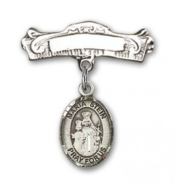 Pin Badge with Maria Stein Charm and Arched Polished Engravable Badge Pin [BLBP1178]