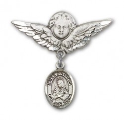 Pin Badge with Mater Dolorosa Charm and Angel with Larger Wings Badge Pin [BLBP1899]