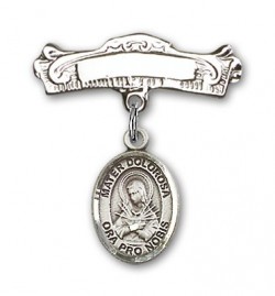 Pin Badge with Mater Dolorosa Charm and Arched Polished Engravable Badge Pin [BLBP1898]