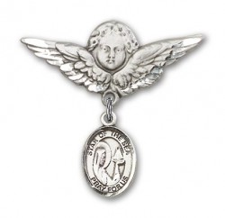 Pin Badge with Our Lady Star of the Sea Charm and Angel with Larger Wings Badge Pin [BLBP0969]