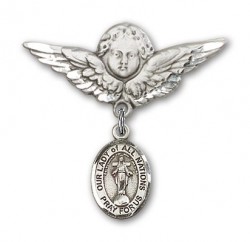 Pin Badge with Our Lady of All Nations Charm and Angel with Larger Wings Badge Pin [BLBP1571]