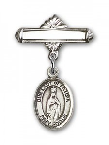 Pin Badge with Our Lady of Fatima Charm and Polished Engravable Badge Pin [BLBP1316]