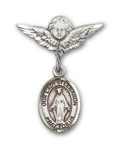 Pin Badge with Our Lady of Lebanon Charm and Angel with Smaller Wings Badge Pin [BLBP1488]