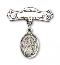 Pin Badge with Our Lady of Loretto Charm and Arched Polished Engravable Badge Pin [BLBP0835]