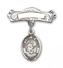 Pin Badge with Our Lady of Mercy Charm and Arched Polished Engravable Badge Pin [BLBP1891]