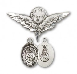 Pin Badge with Our Lady of Mount Carmel Charm and Angel with Larger Wings Badge Pin [BLBP1578]