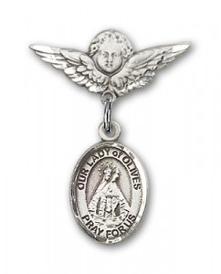 Pin Badge with Our Lady of Olives Charm and Angel with Smaller Wings Badge Pin [BLBP1990]