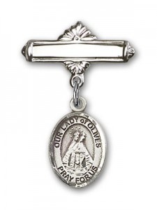 Pin Badge with Our Lady of Olives Charm and Polished Engravable Badge Pin [BLBP1986]
