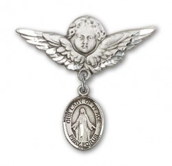 Pin Badge with Our Lady of Peace Charm and Angel with Larger Wings Badge Pin [BLBP1592]