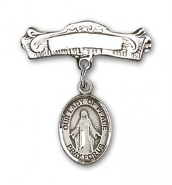 Pin Badge with Our Lady of Peace Charm and Arched Polished Engravable Badge Pin [BLBP1591]