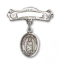 Pin Badge with Our Lady of Victory Charm and Arched Polished Engravable Badge Pin [BLBP2009]